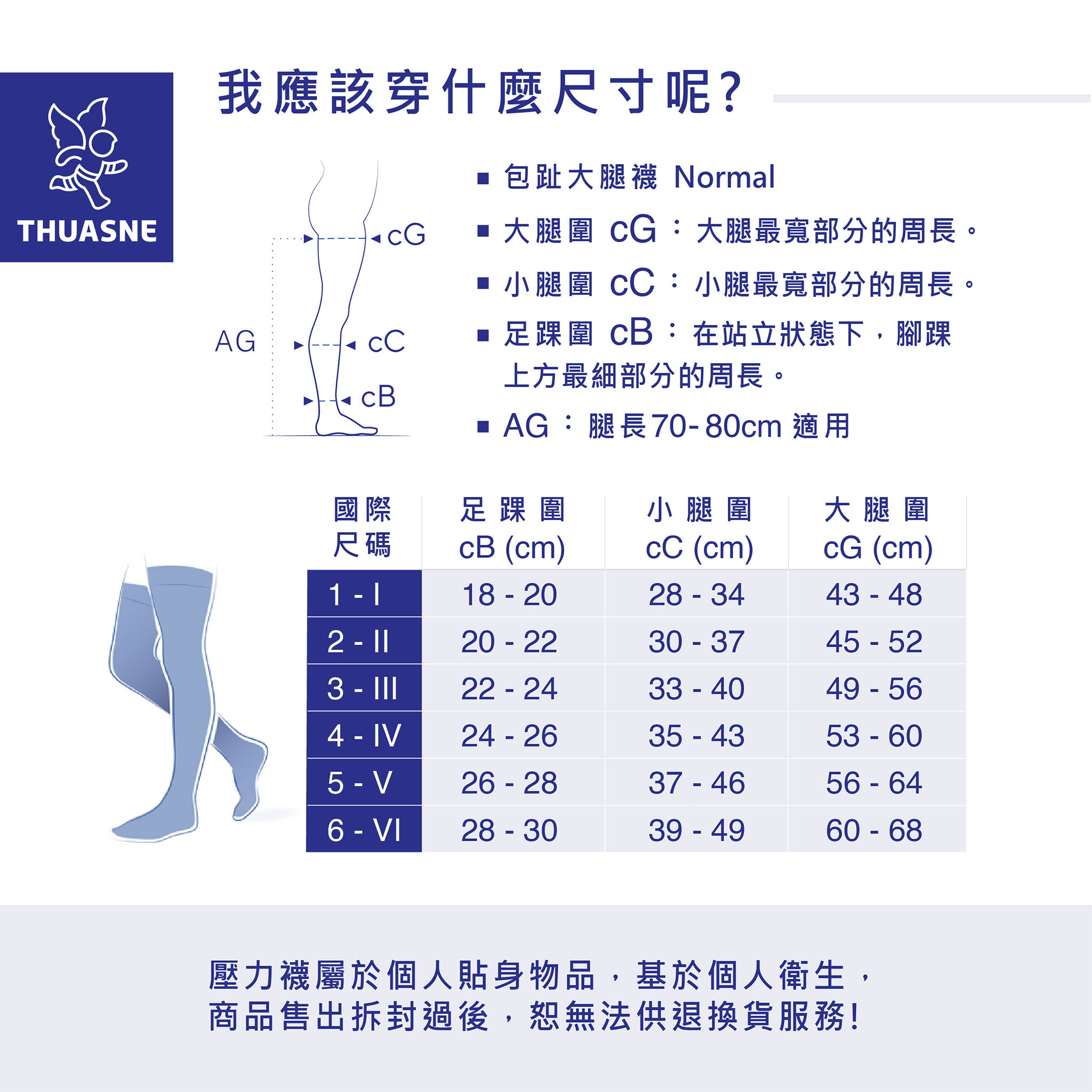 法國途安MAG壓力大腿襪尺寸表